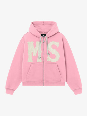 Letter Flocked Hooded Cardigan Sweatshirt