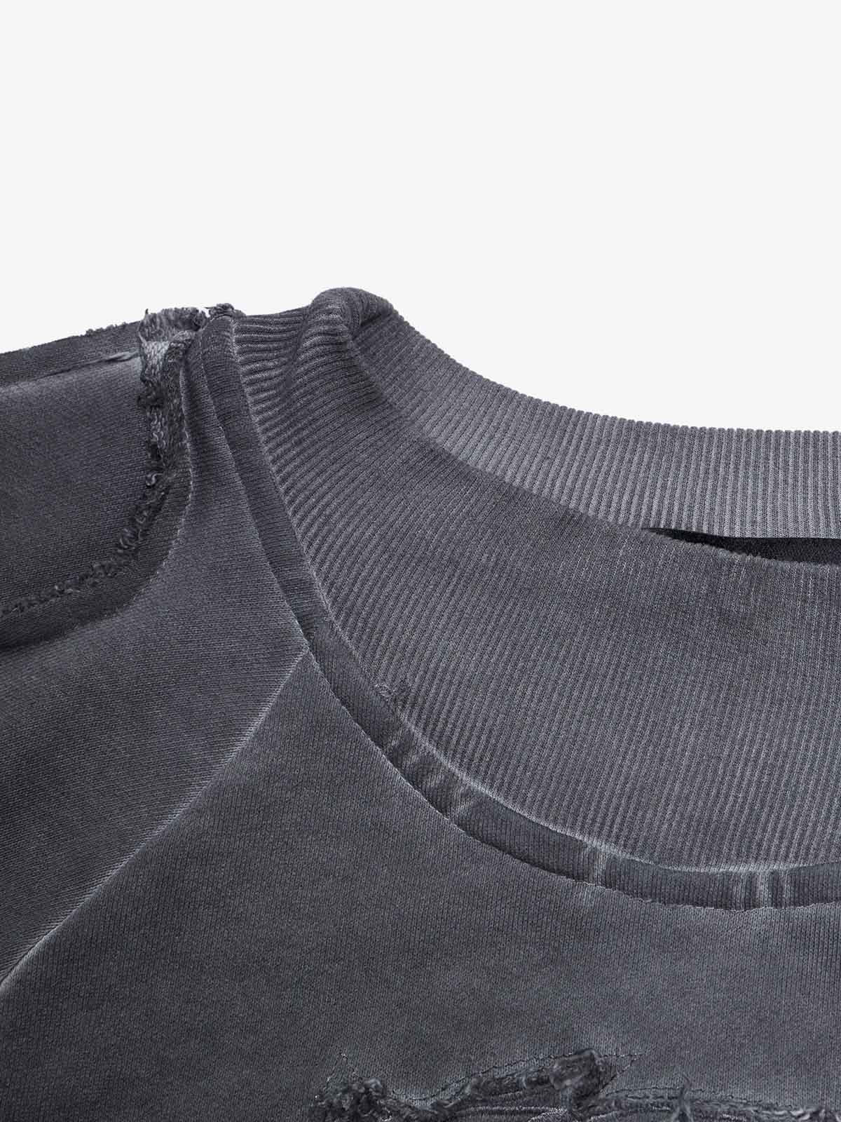 Heavyweight Washed Distressed Raw-Edge Long Sleeve Tee; Dark Gray / M, Dark Gray / L, Dark Gray / XL