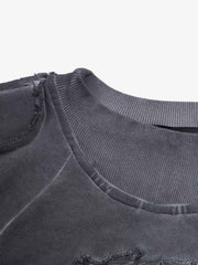 Heavyweight Washed Distressed Raw-Edge Long Sleeve Tee; Dark Gray / M, Dark Gray / L, Dark Gray / XL
