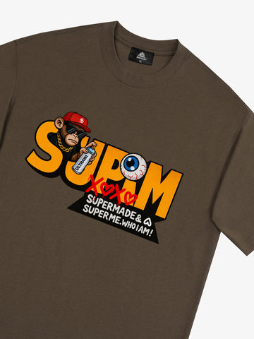 SUPM Trendy Hip-Hop Monkey Graffiti Font T-Shirt 