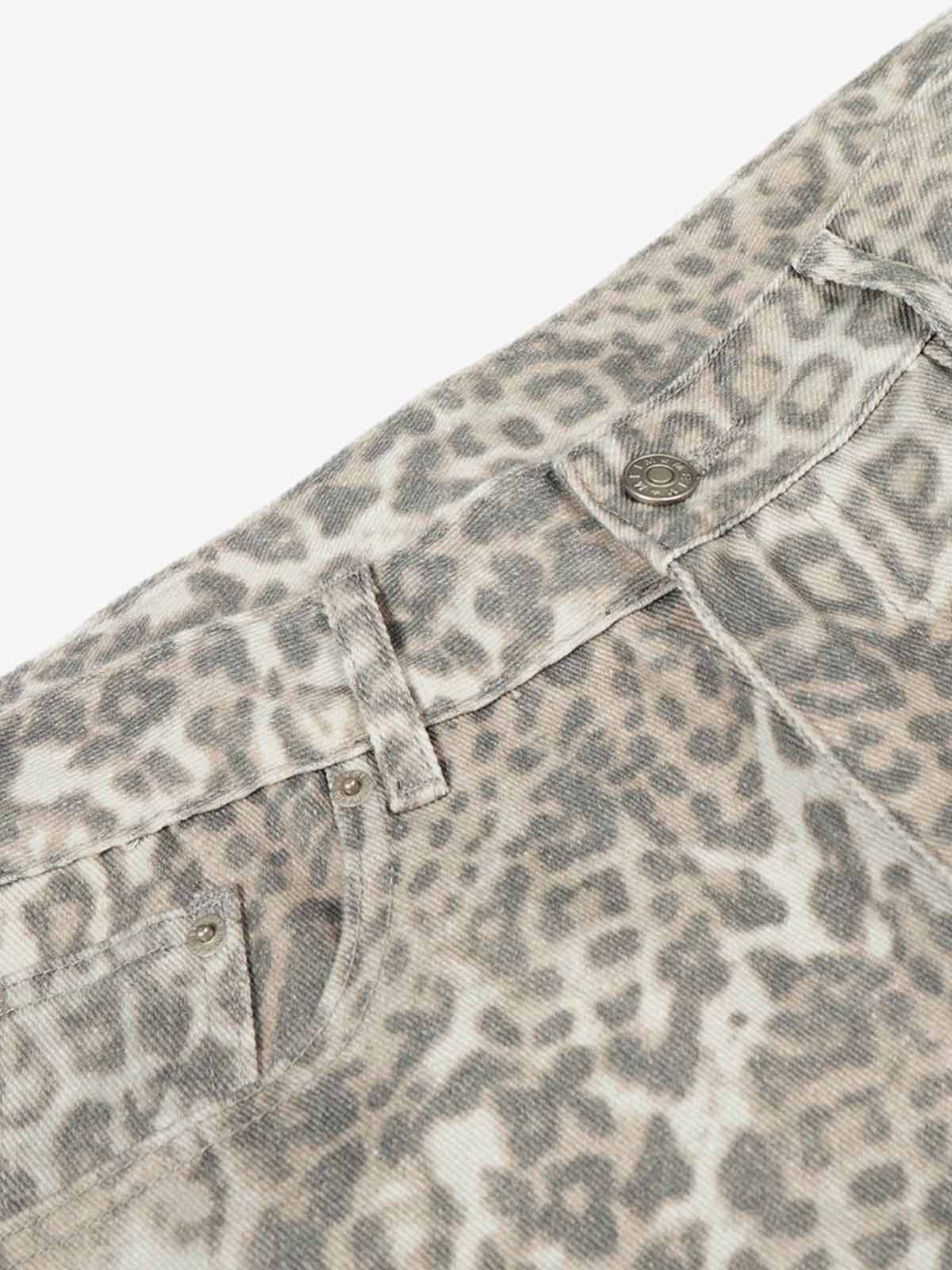 Light Leopard Print Wide-Leg Cargo Barrel Pants 