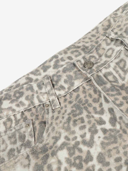 Light Leopard Print Wide-Leg Cargo Barrel Pants 