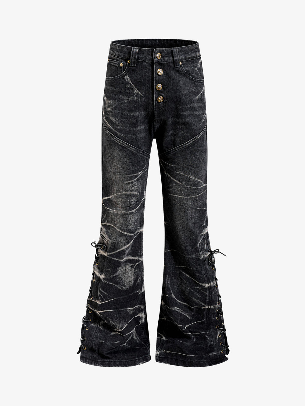 Button Fly Whiskering Bootcut Jeans