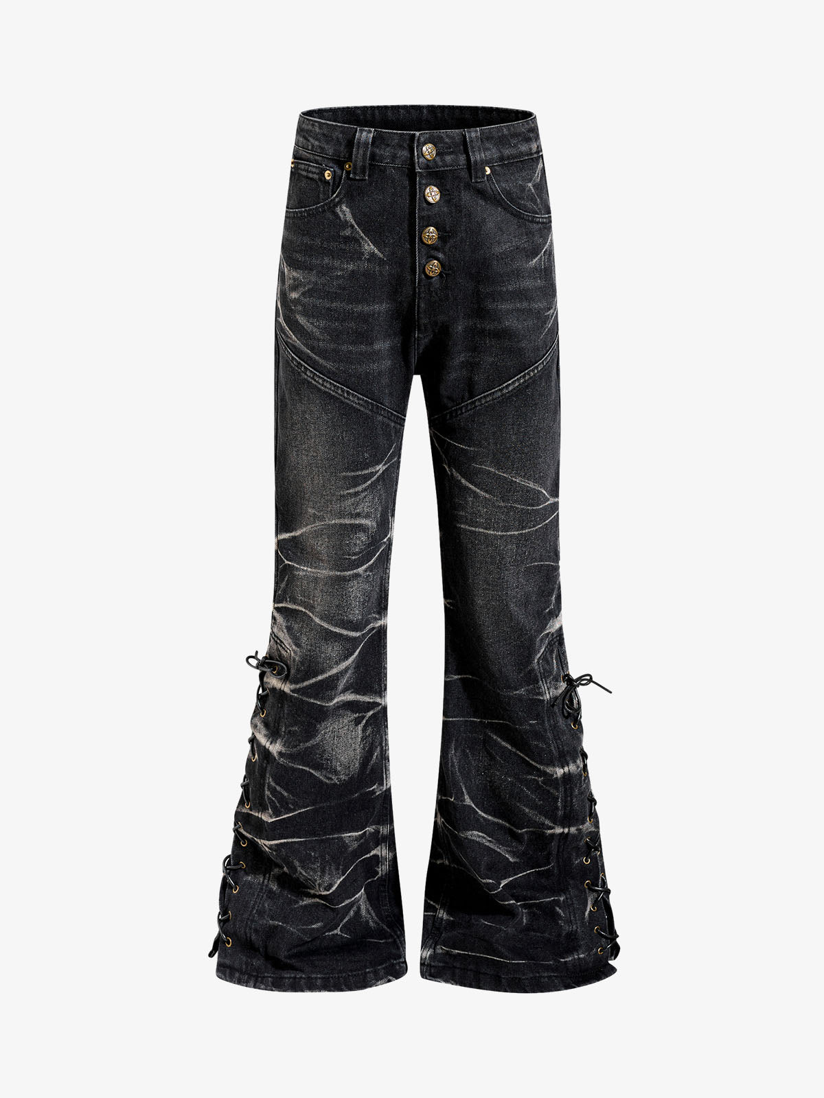 Button Fly Whiskering Bootcut Jeans