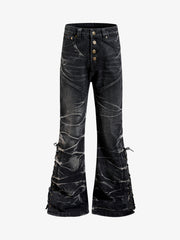 Button Fly Whiskering Bootcut Jeans