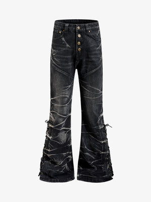 Button Fly Whiskering Bootcut Jeans