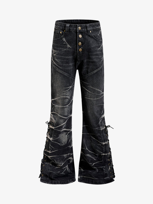 Button Fly Whiskering Bootcut Jeans