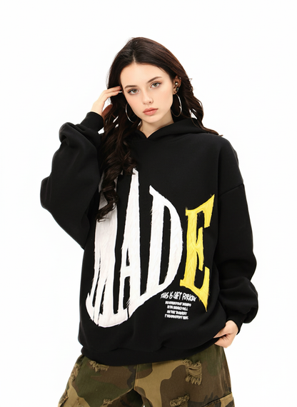 Retro Chenille Lettering Fleece Hoodie 