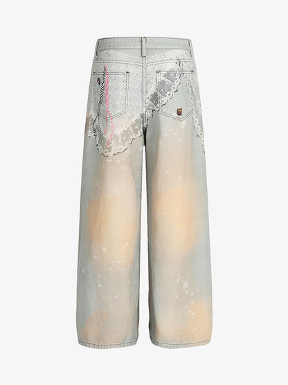 Unique Artistic Denim Trousers with Embellished Details for Women 