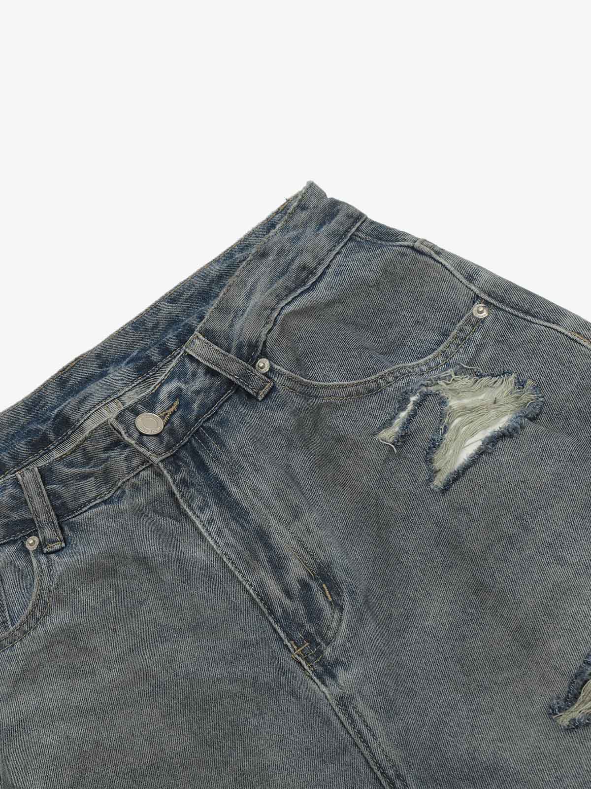 Layered Ripped Straight-Leg Jeans