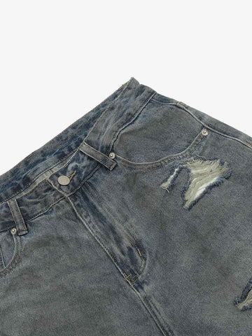 Layered Ripped Straight-Leg Jeans