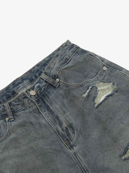 Layered Ripped Straight-Leg Jeans