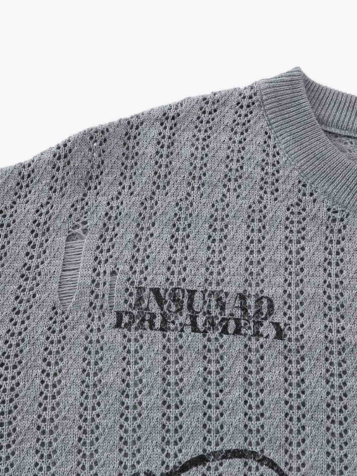 Stylish Knit Sweater with Floral Embroidery and Textured Design 