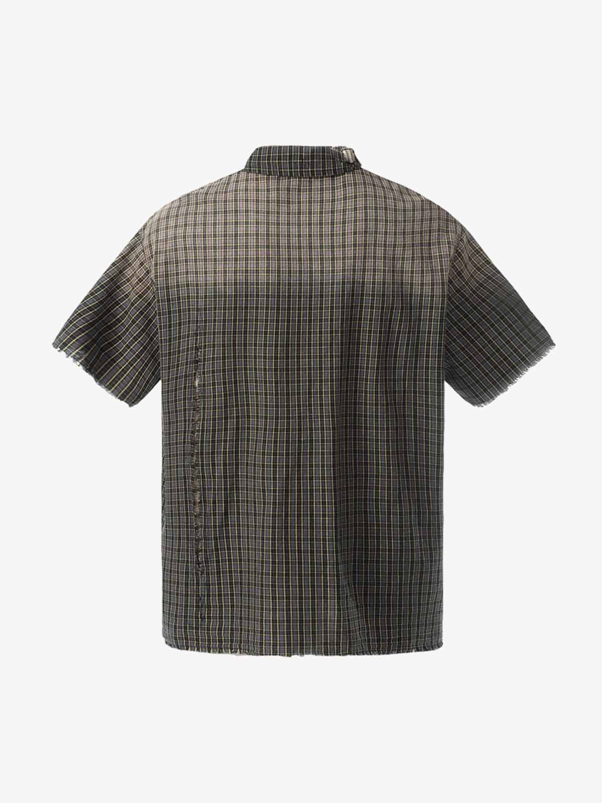 Gradient Plaid Frayed Short Shirt