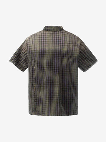 Gradient Plaid Frayed Short Shirt