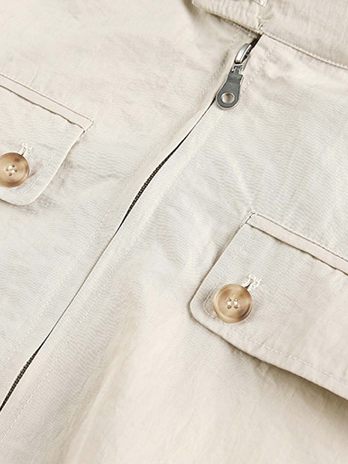 Utility Pleated Sleeve Fold-Over Collar Zip Up Jacket