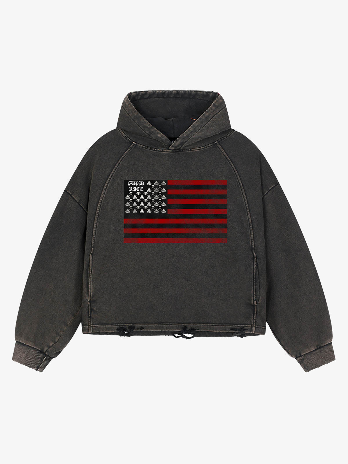 Skull Flag Graphic Washed Distressed Boxy Hoodie