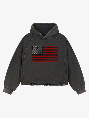 Skull Flag Graphic Washed Distressed Boxy Hoodie