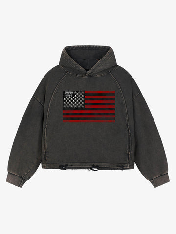 Skull Flag Graphic Washed Distressed Boxy Hoodie