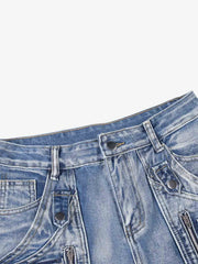 Washed Multi-Pocket Curved-Seam Cargo Jeans