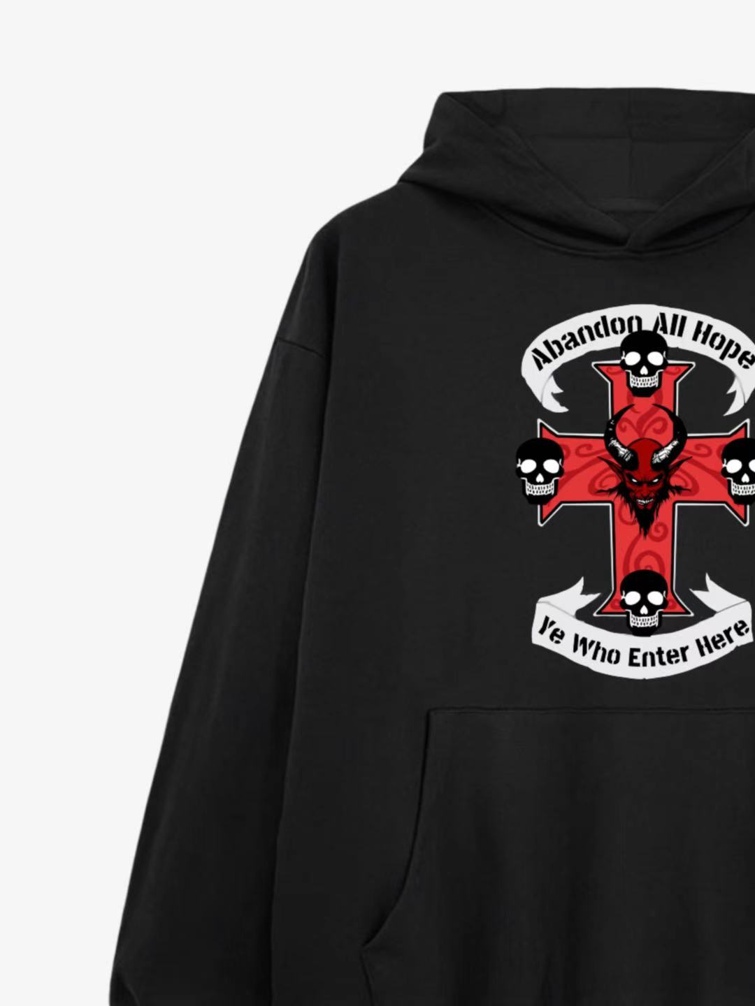 Gothic Cross And Skulls Cotton Hoodie 
