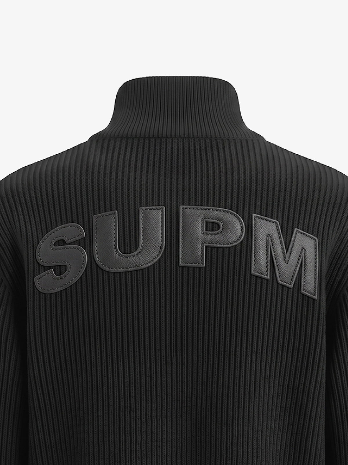 Leather Patch Embroidered Zip Cardigan