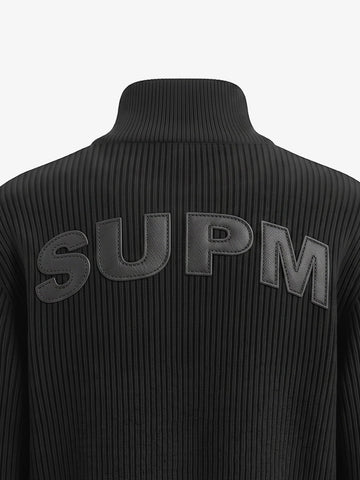 Leather Patch Embroidered Zip Cardigan