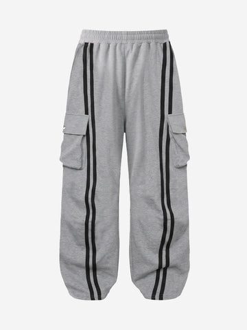 Badge Embroidered Color Block Striped Sweatpants