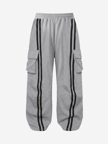Badge Embroidered Color Block Striped Sweatpants