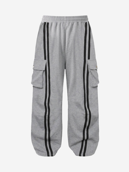 Badge Embroidered Color Block Striped Sweatpants