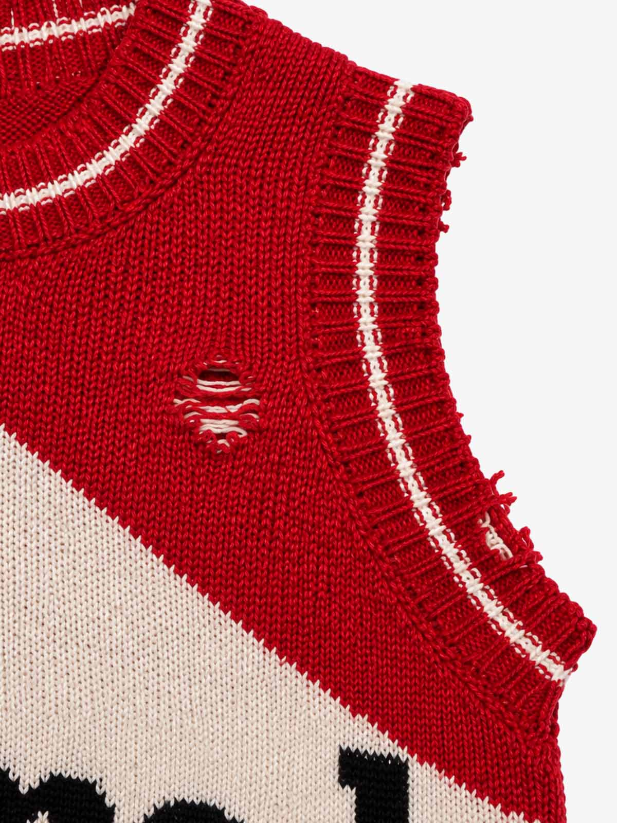Distressed Logo Graphic Cropped Sweater Vest; Red / S, Red / M, Red / L, Red / XL, Red / 2XL