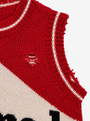 Distressed Logo Graphic Cropped Sweater Vest; Red / S, Red / M, Red / L, Red / XL, Red / 2XL