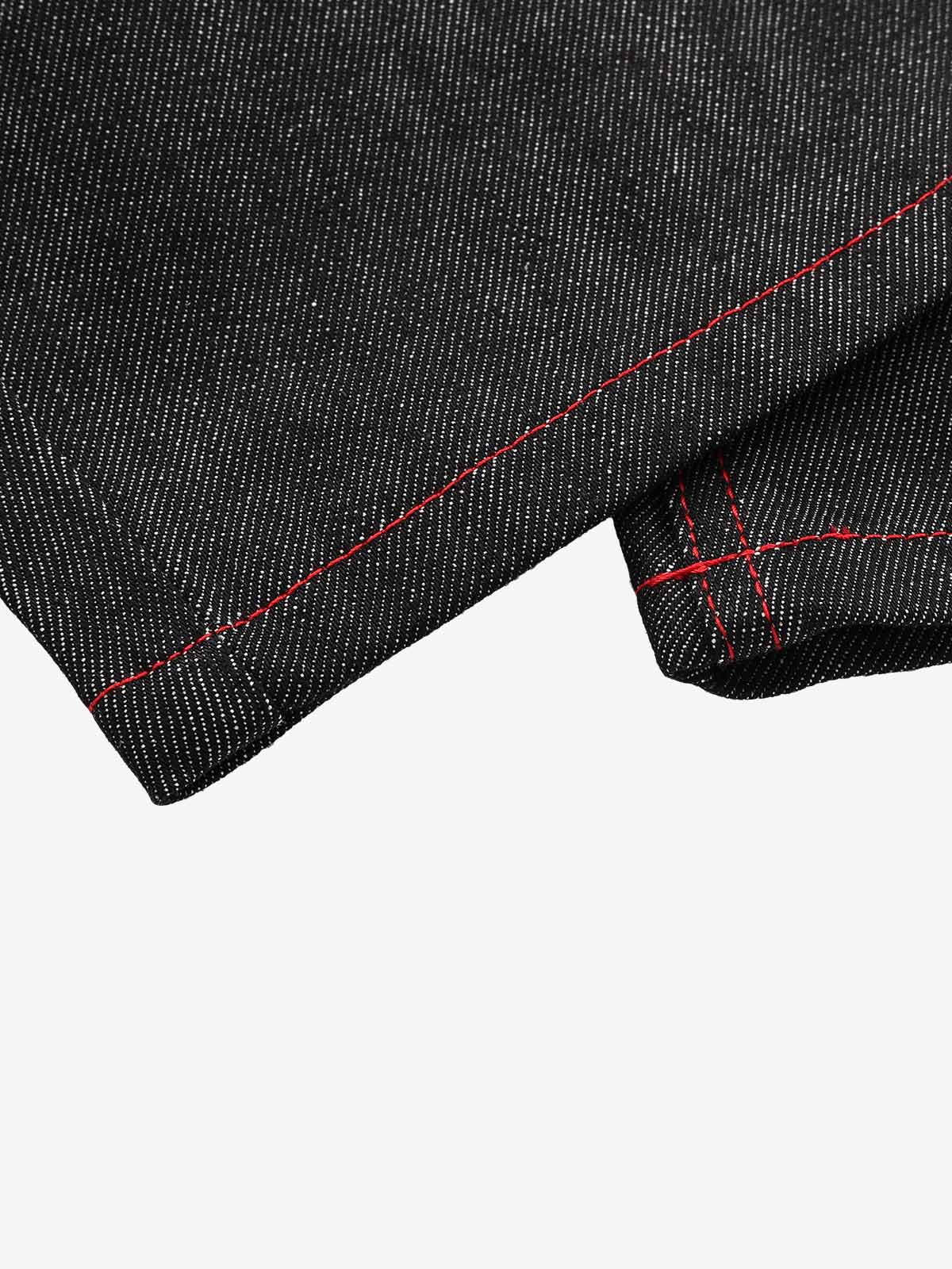 Faux-Layered Embroidered Color Block Jeans