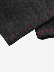 Faux-Layered Embroidered Color Block Jeans