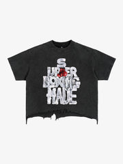 Crop-T-Shirt mit Boxmotiv im Used-Look