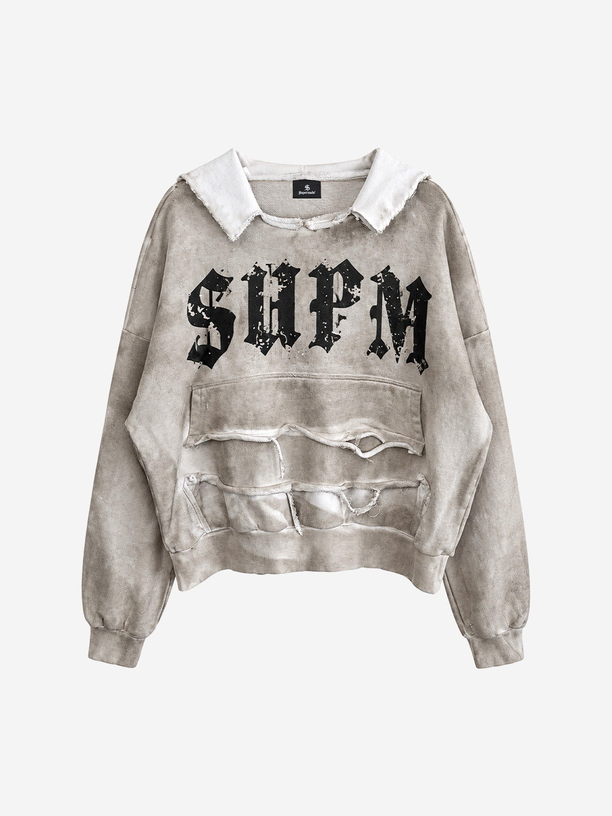 SUPM Graphic Deconstructed Raw-Edge Oversized Sweatshirt