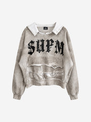 SUPM Graphic Deconstructed Raw-Edge Oversized Sweatshirt