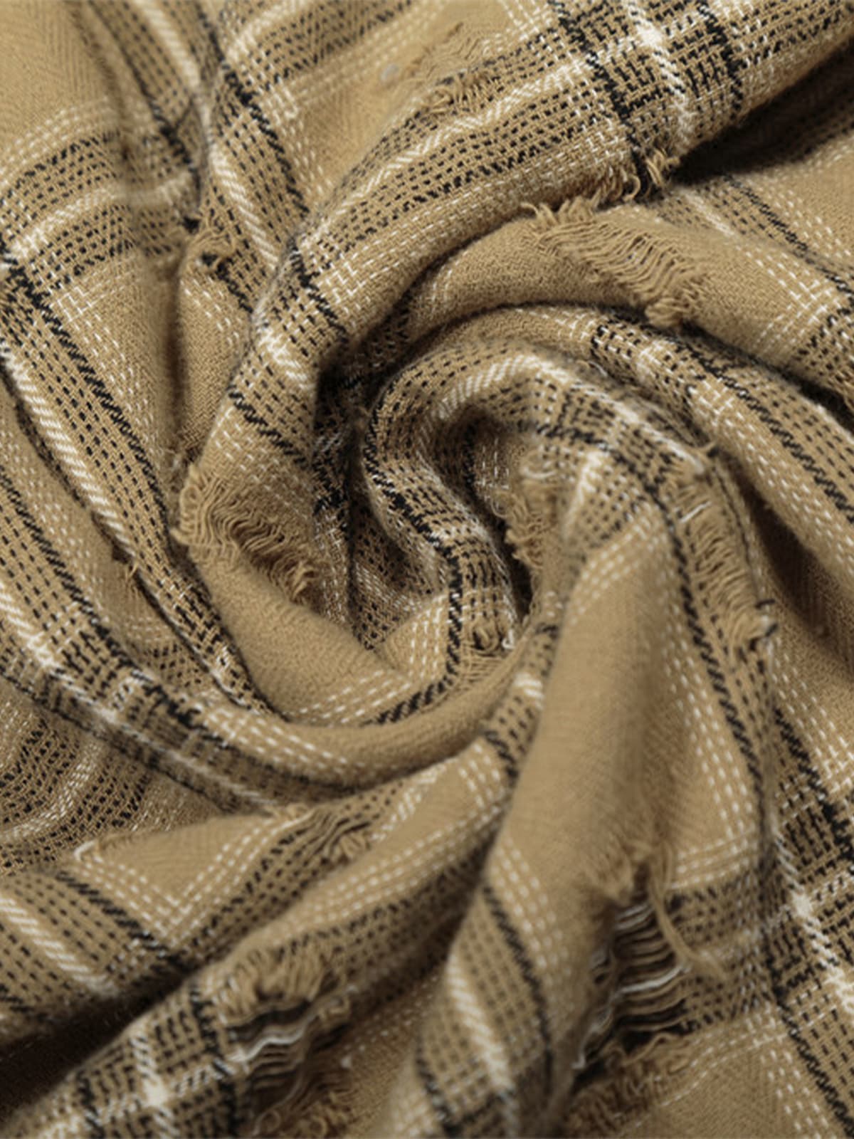 Ripped Plaid Cotton Long Sleeve Shirt for Men - Distressed Checkered Button-Up Casual overshirt 