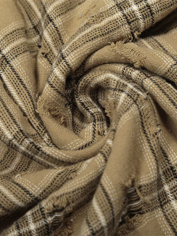 Ripped Plaid Cotton Long Sleeve Shirt for Men - Distressed Checkered Button-Up Casual overshirt 