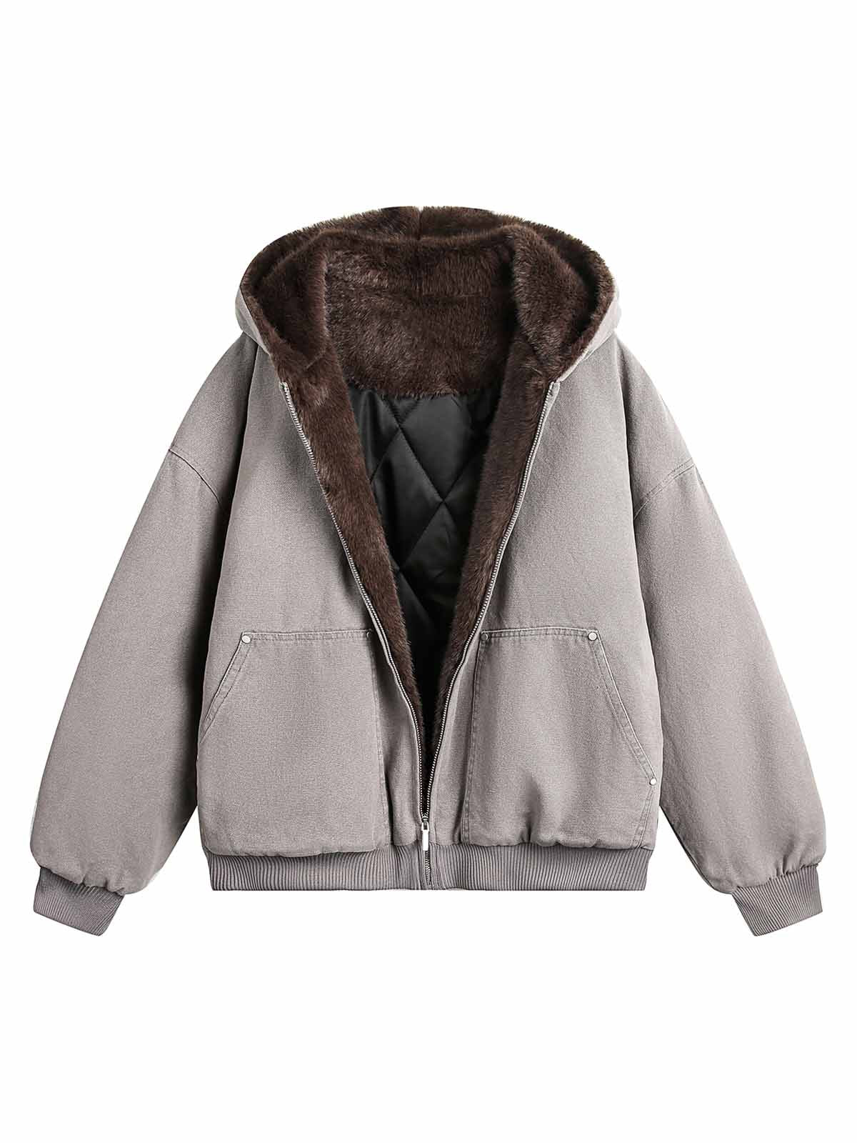 Fur Hooded Zip Up Quilted Jacket | Thesupermade®