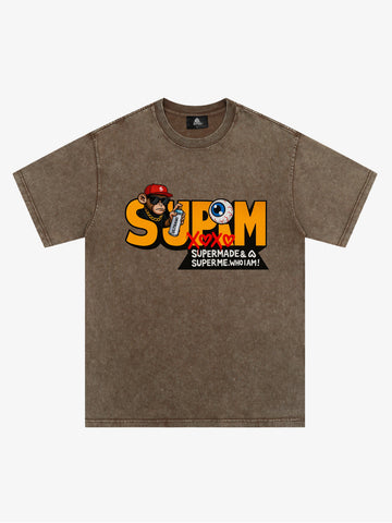SUPM Trendy Hip-Hop Monkey Graffiti Font T-Shirt 