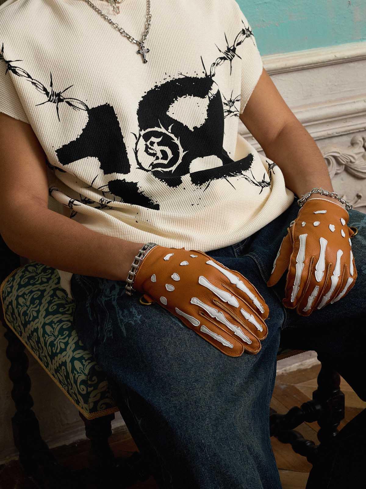 Supermade Waffle Thorn Print Sleeveless T-Shirt 