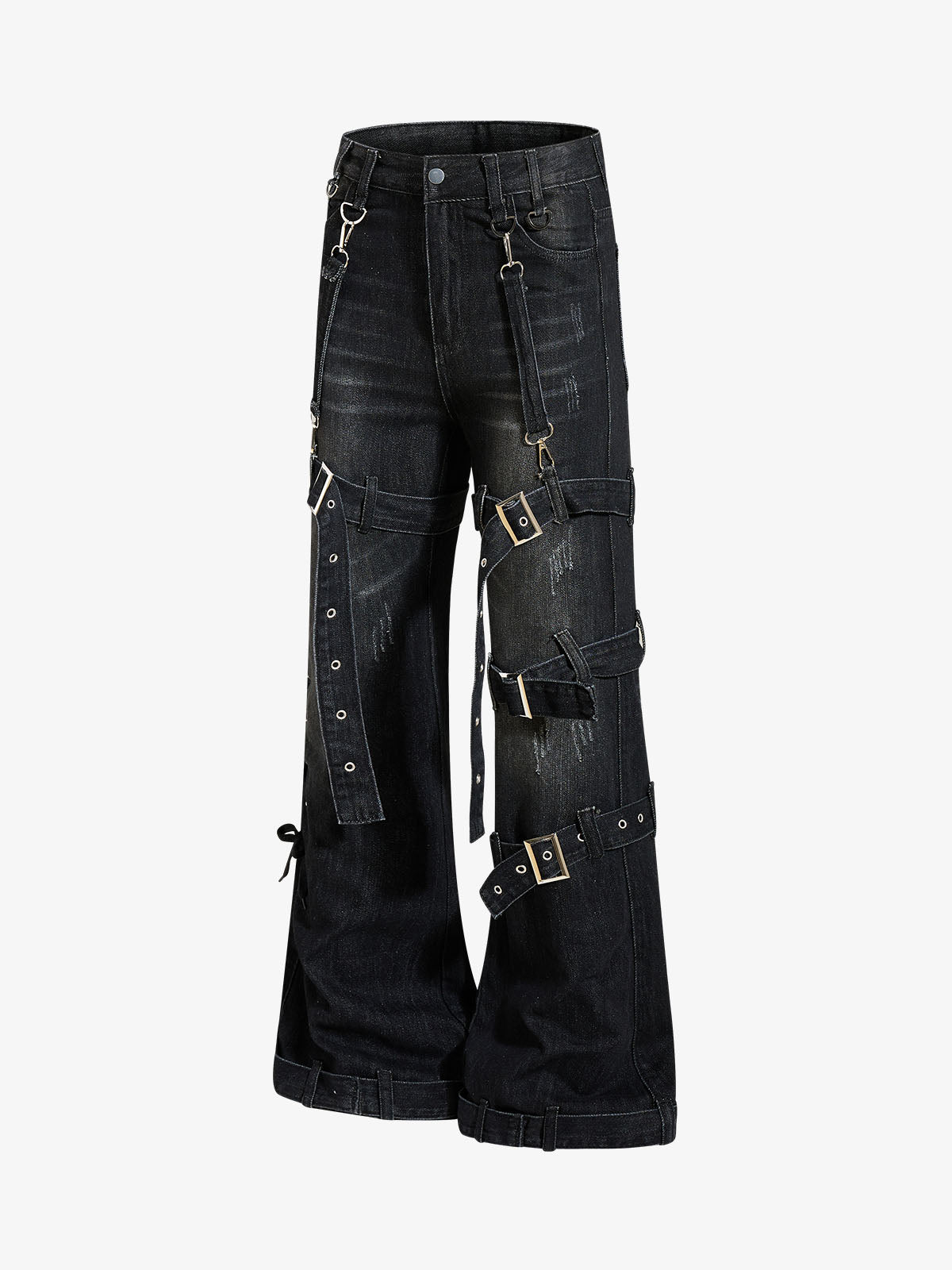 Multi-Strap Low Rise Bootcut Jeans