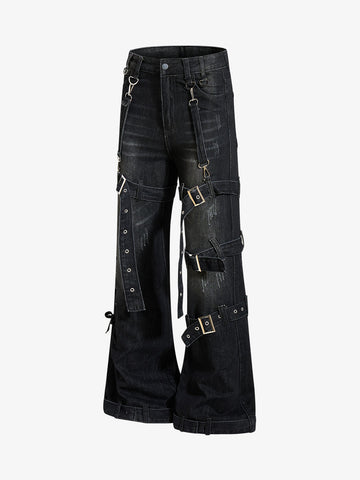 Multi-Strap Low Rise Bootcut Jeans