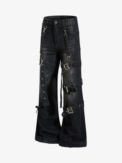 Multi-Strap Low Rise Bootcut Jeans