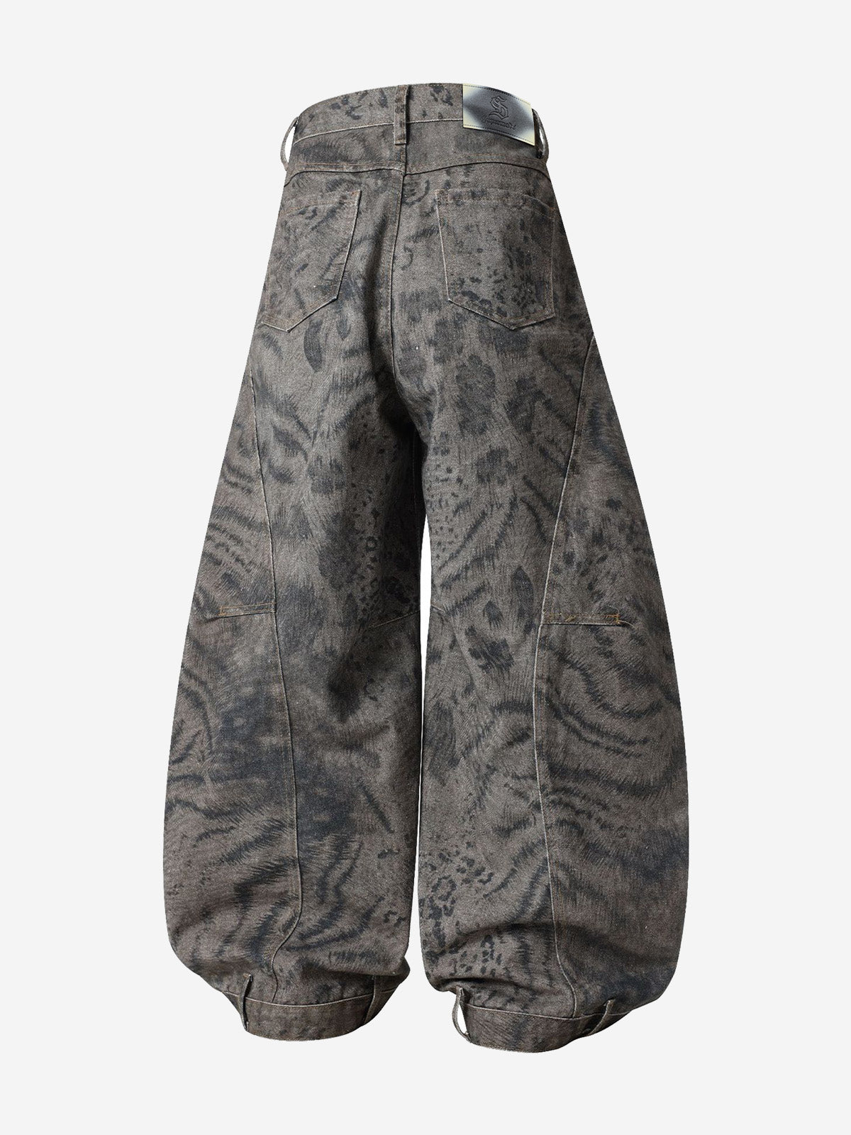Leopard Patchwork Double-Button Curved-Leg Jeans
