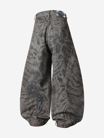 Leopard Patchwork Double-Button Curved-Leg Jeans