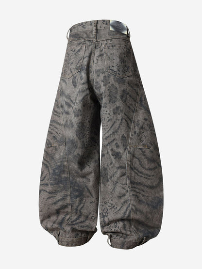 Leopard Patchwork Double-Button Curved-Leg Jeans