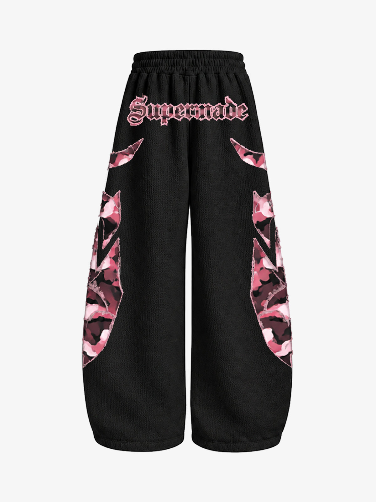 Waffle-Knit Camo Appliqué Embroidered Hoodie & Wide-Leg Sweatpants Set