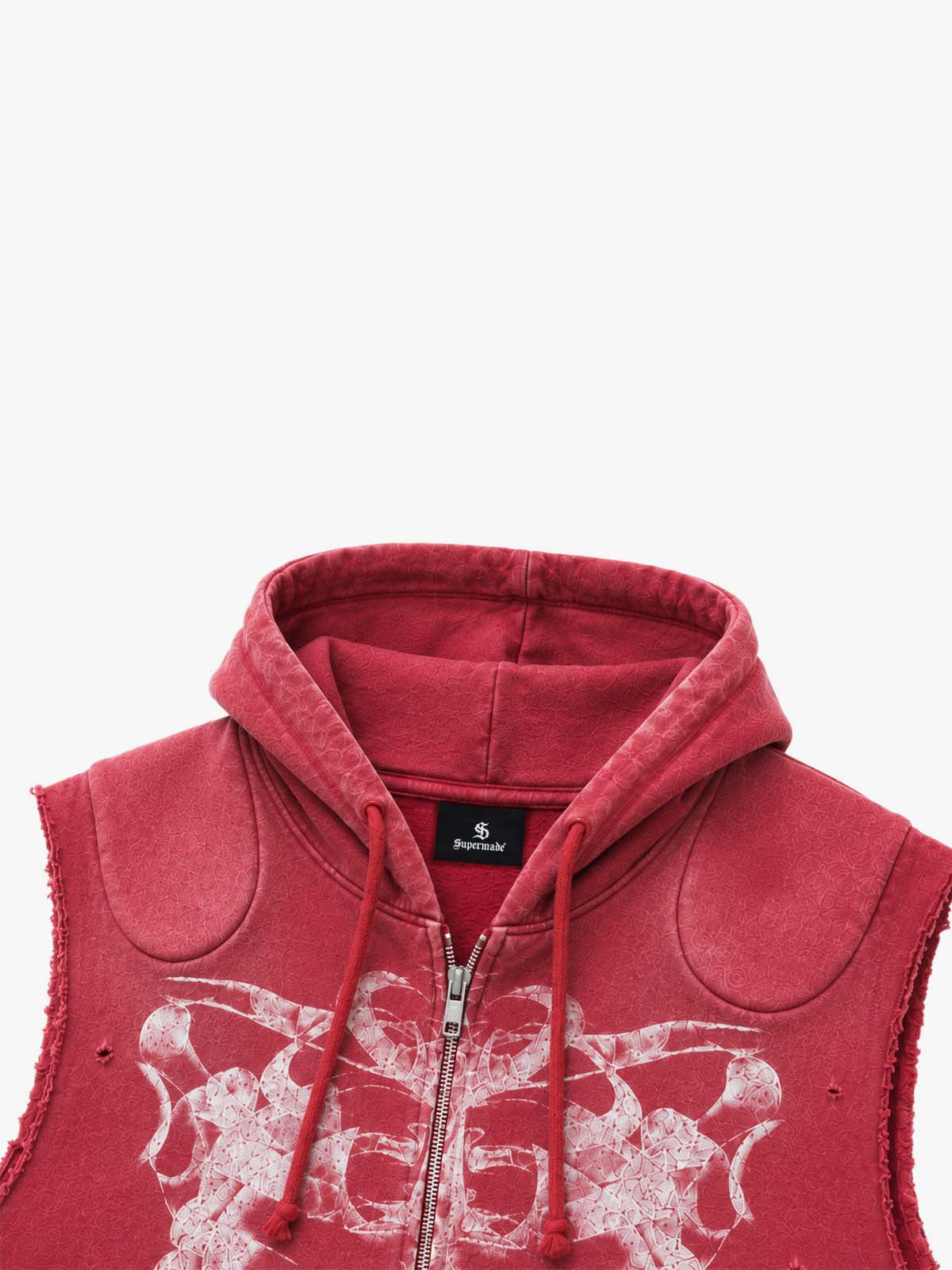 Skull Graphic Padded Distressed Hoodie